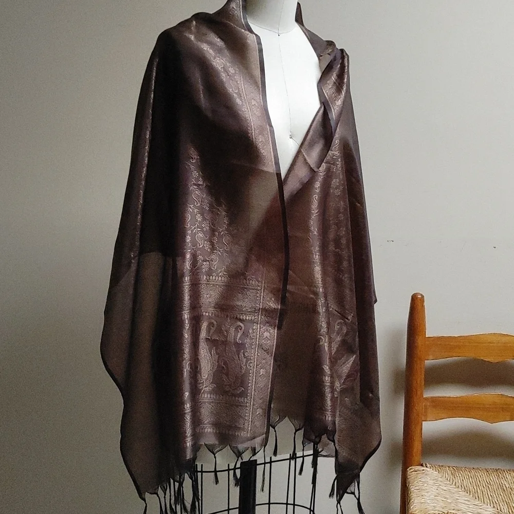 Large Pocket Silk Scarf in Brown & Tan